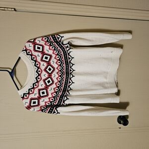 Women's Patterned Sweater - White, Black, and Red